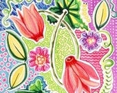 Blank Note Card, Mother's Day Gift, Floral Card, Watercolor Card, Cyclemen, Vines