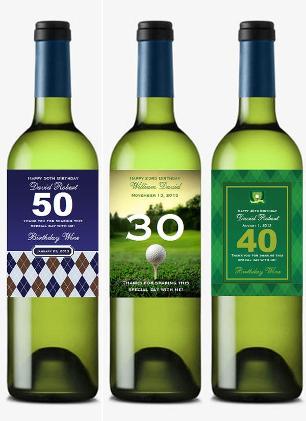 personalized Golf Sports Argyle BIRTHDAY PARTY wine bottle labels favors