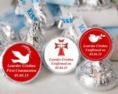 First Holy COMMUNION CONFIRMATION Hershey's Kisses labels - Red Dove - FREE shipping