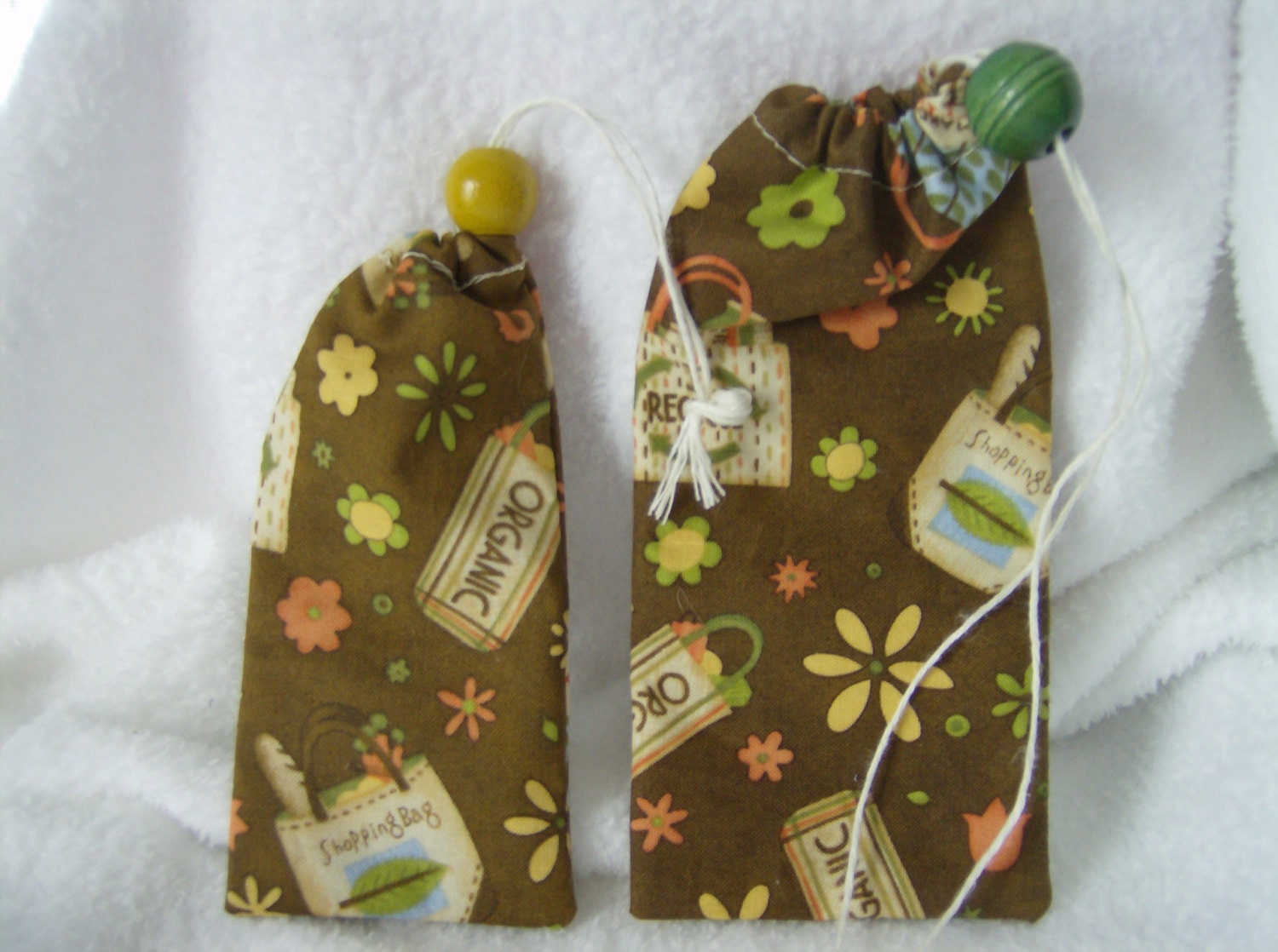 Set of 2 Earth Day Drawstring Pouches, REUSABLE, Jewelry Keepers, Small Gift, Keepsake Pouches