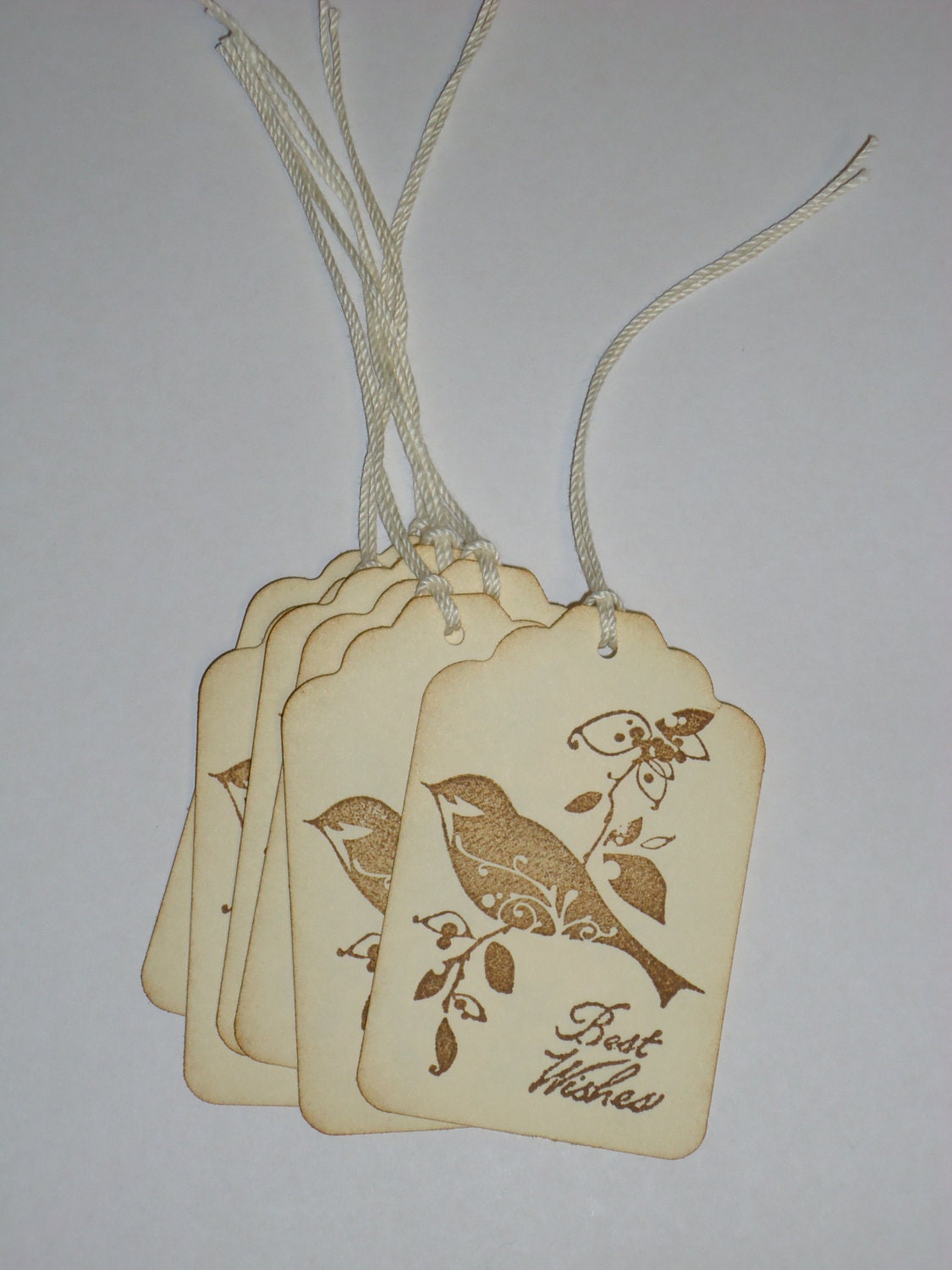 Best Wishes Bird on Branch Handmade Wedding Wish Tree Tags 6 Pieces