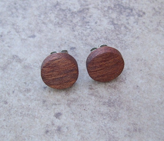 Wooden Stud Earrings - Mahogany Wood Earring - Nickel free Post - 1/2"(13mm) - 754