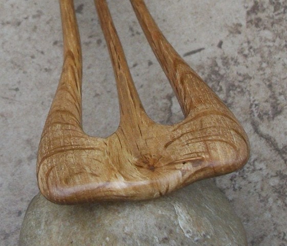 Oak Wood Hair Fork, Three Prong Wooden Hair Fork , Great Gift Item - 6 1/4"(15.9cm) - 920