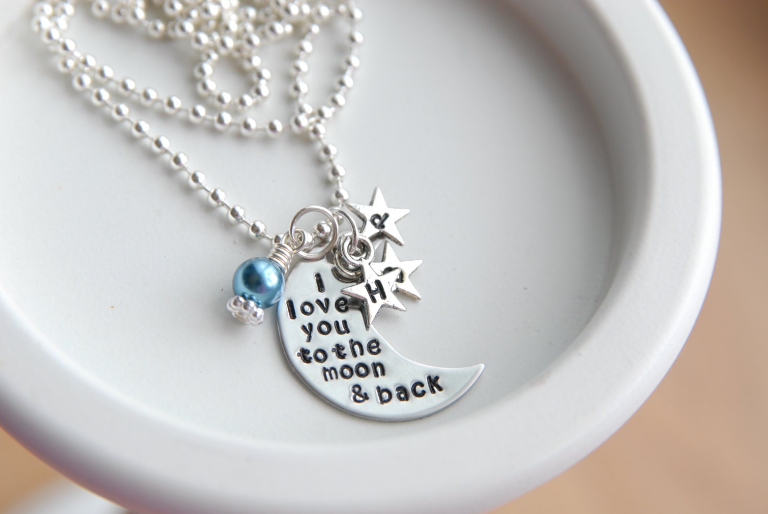 I Love You to the Moon and Back Necklace with Single Pearl and Star Charms