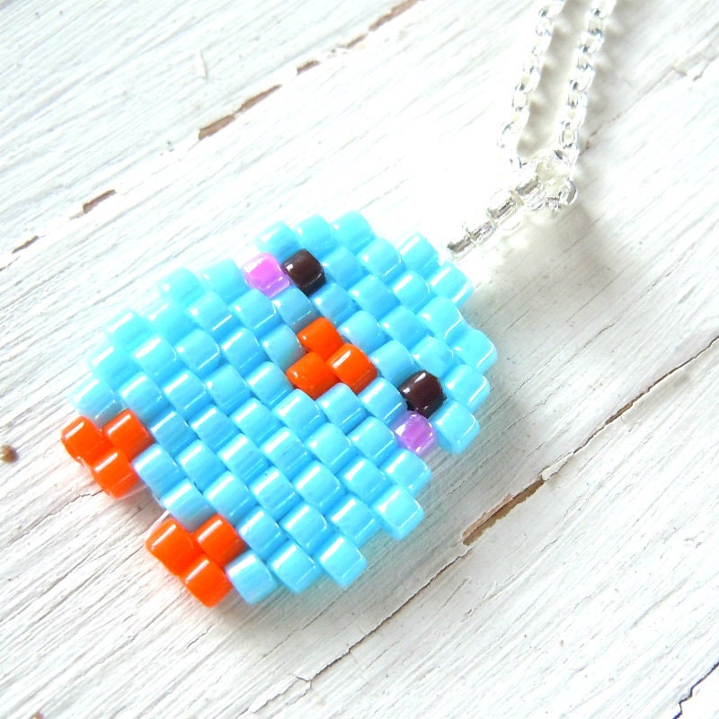 Beaded Baby Bird Necklace - Cute Easter Jewelry -  Chick in Blue