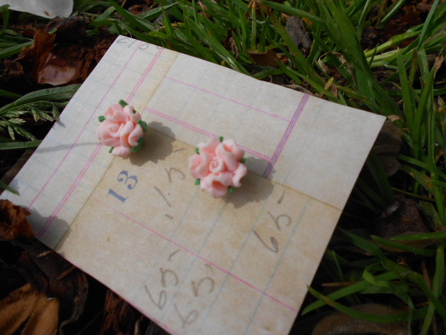 Antoinette Pastel Pink Rose Stud Earrings (Gold Plated Posts)
