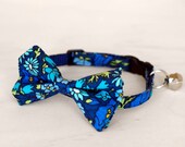 Blue Floral Bow Tie Cat Collar