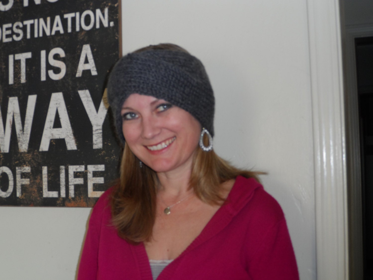 Hand Knit Wide Gray Headband, Head Wrap