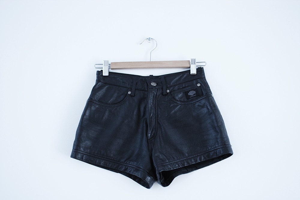 Perfect Harley Davidson Black Soft Leather Shorts XS-S