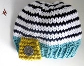 Baby boys knit hat, newborn baby hat, striped hat with button by Sweet Baby Dolly on etsy