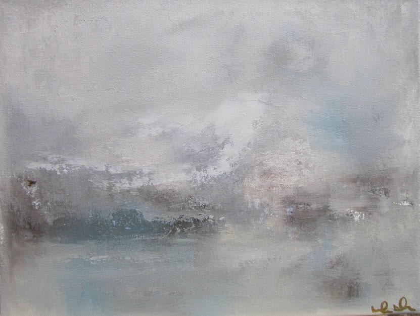 Grey Coastal Seascape Landscape Painting Original Art -Wind 14 x 11