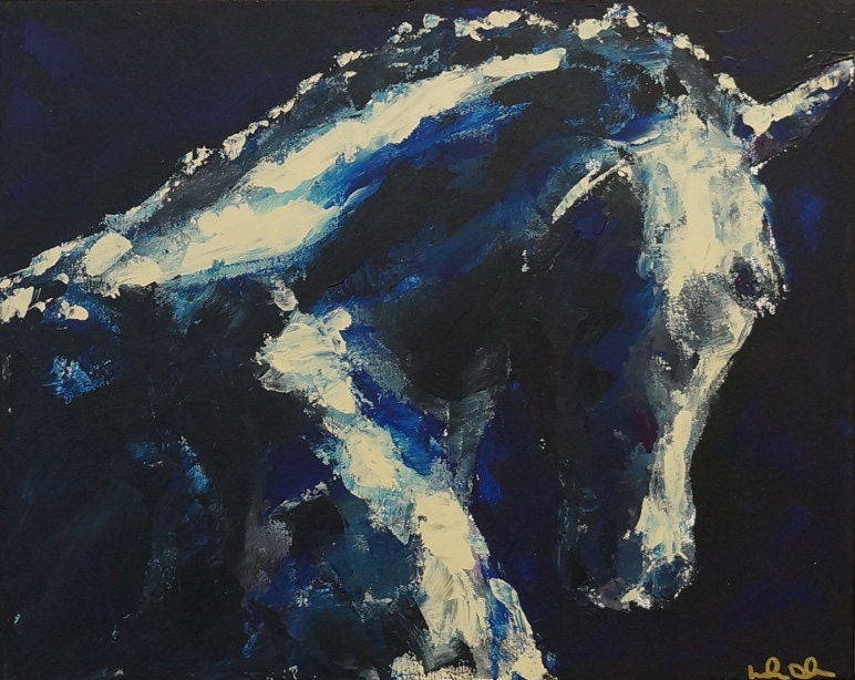 Dressage Horse Original Acrylic Painting - Dark Horse 20 x 16