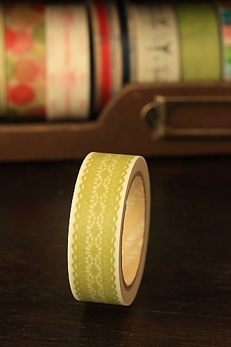 Tape-Washi Tape-Masking Tape-Single Roll-Flowers-Green Lace-Lace Tape