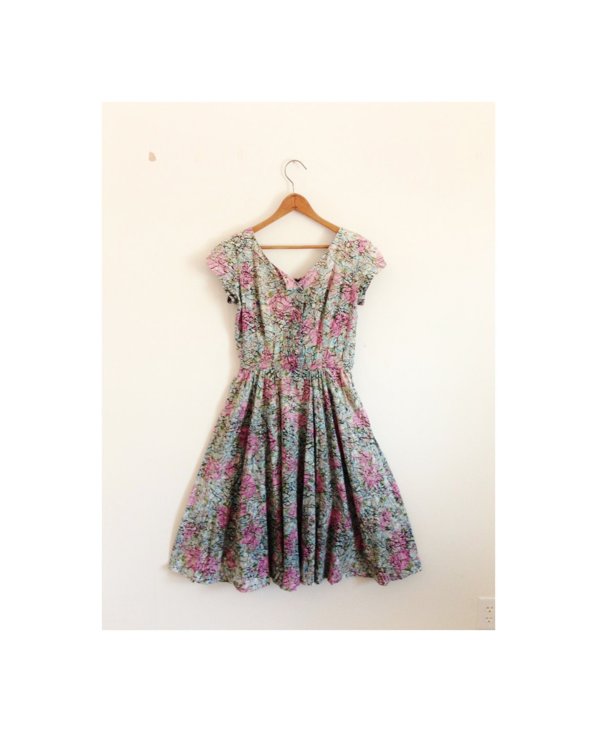 1950s-1960s UNIQUE cotton floral painter dress