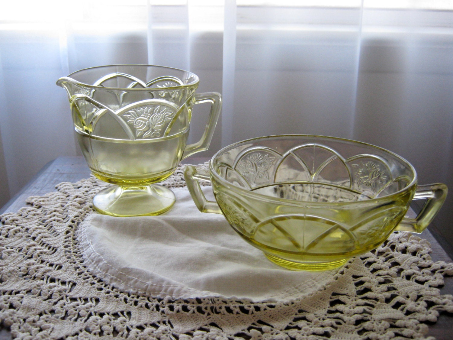 Vintage Federal Amber Depression Glass Rosemary Dutch Rose Sugar and Creamer Set