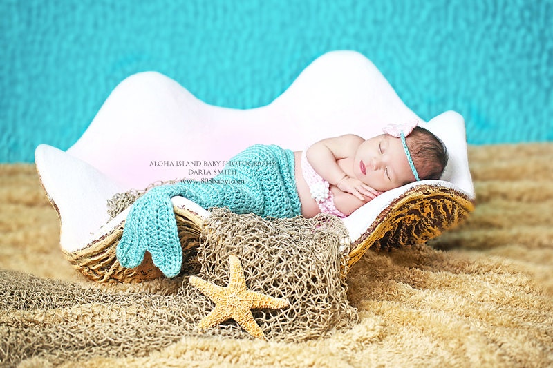 Baby mermaid photo prop- Newborn- 4 piece set-Made to order
