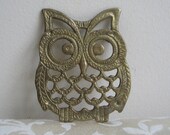 Vintage Brass Owl Trivet Metal Pot Holder, Chubby Woodlands Bird, Retro Wall Art