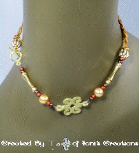Coppery  Beaded Dwennimmen "Rams Horns" Strength of Body Mind and Spirit Necklace