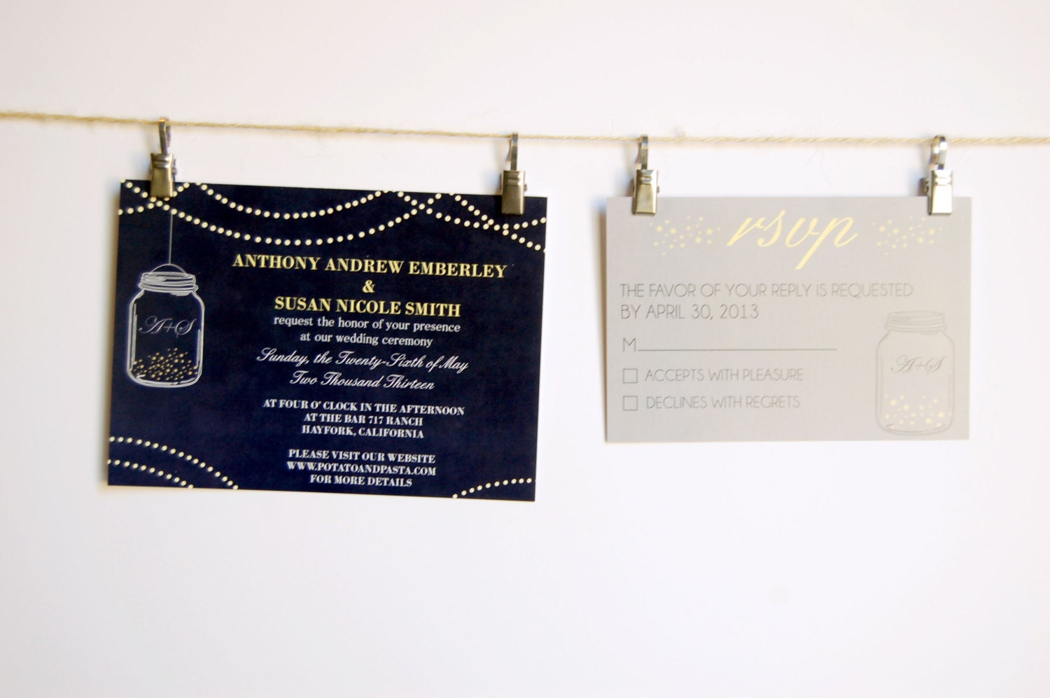 Mason Jar Fireflies Rustic Wedding Invitation Suite