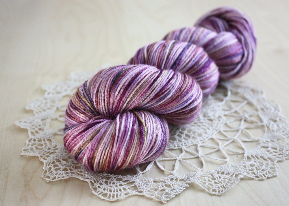 Hand Dyed Yarn / Fingering Weight / Plum Berry Grape Purple Blackberry Bramble / Silk Merino Wool / NEW
