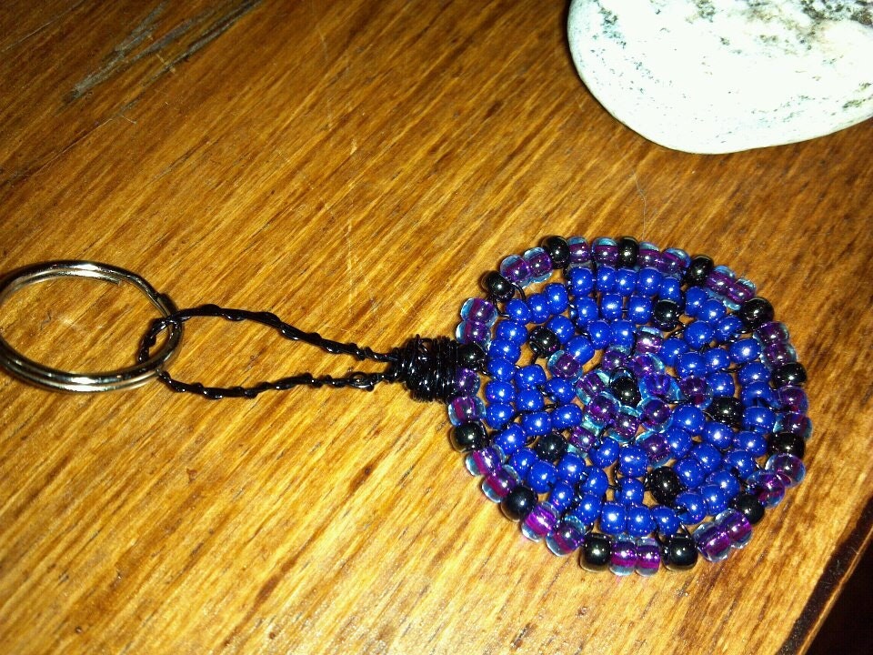 Purple New Handmade Beaded Glass 2" Keychain Michigan Wire Backpack Handbags