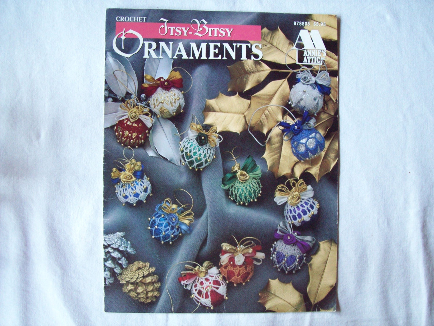 Christmas Ornament pattern book, Itsy Bitsy Ornaments, Annie Attic 87805, Christmas Tree Ball Cover, Thread Crochet patterns