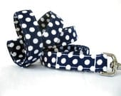 Polka Dot Dog Leash - White Dots on Navy Blue - 6 Foot Length