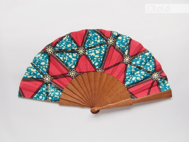 Ankara hand fan with case - Hot pink