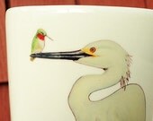 Ceramic Mug Egret and Hummingbird Design