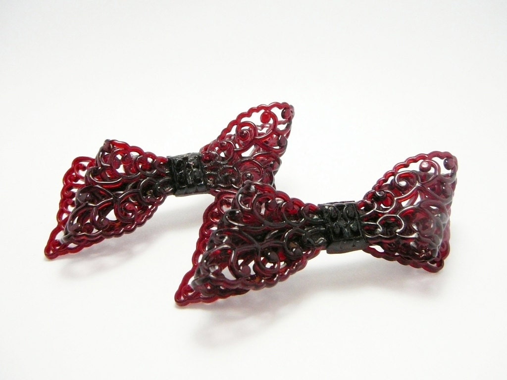 Set of 2 Hair Barette Barrette Bow made of Celluloid Plastic