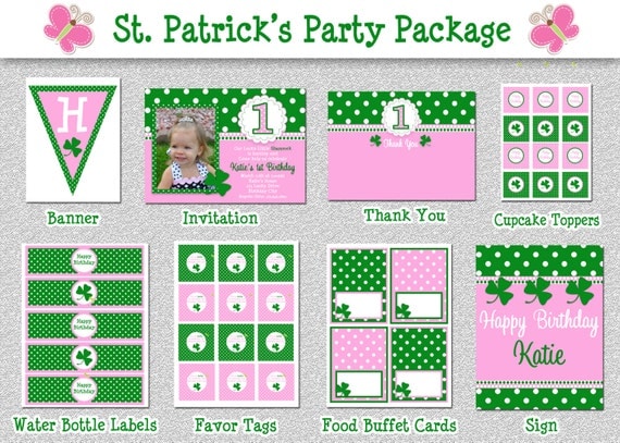Saint Patricks Day 1st Birthday Invitation , St Particks Day Birthday Party Package Printable Il_570xn