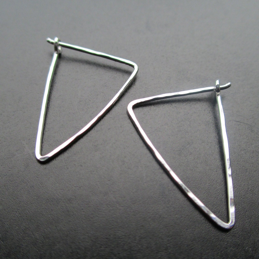 Triangle Sterling Silver SMALL ISOSCELES Hammered  Hoop Earrings / Interchangeable earrings