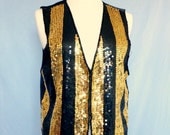 Unisex Sequin Vest- Great Gatsby, Oversized, Hipster, Urban Outfitters, Black and Gold