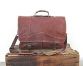 Vintage Ultra Distressed Brown Leather Briefcase Messenger Bag