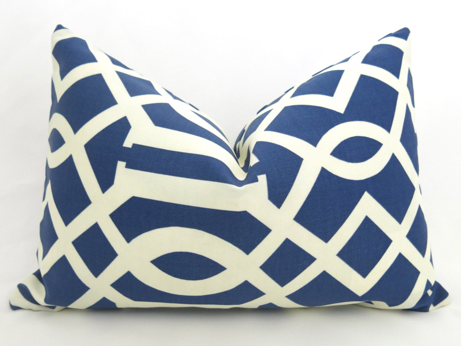 Imperial Trellis Designer Pillow - 12x18 inch - Blue and Ivory - Indoor Outdoor Pillow - Trellis Pillow - Lattice Pillow - Throw Pillow