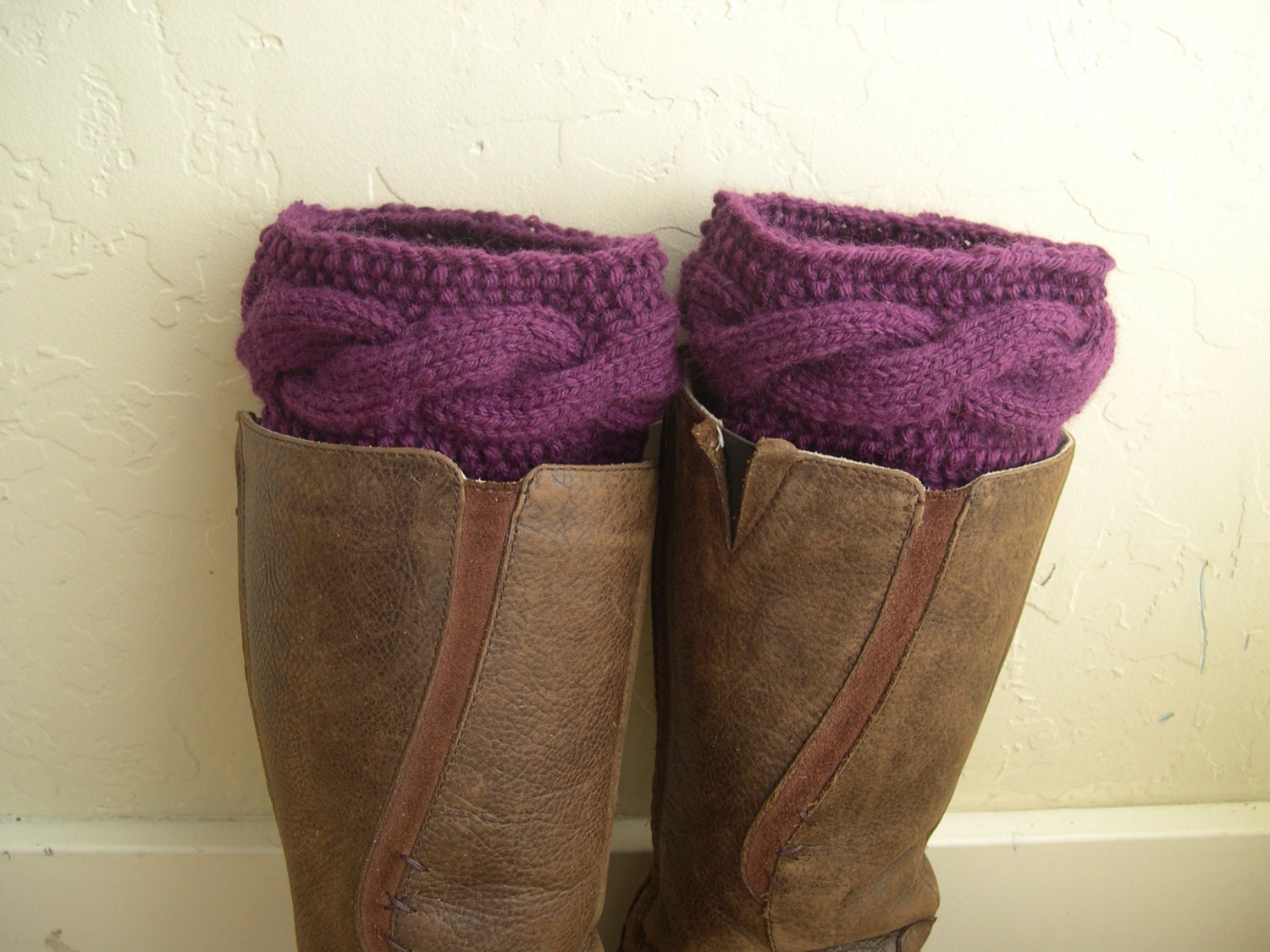 Purple Boot cuffs -  Eggplant Leg Warmers - Cable knit boot toppers  -  Australian Winter 2013 - Legwear - Winter accessory