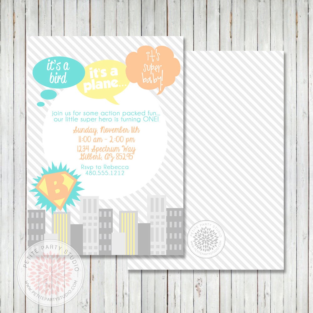 PARTY PRINTABLE - SuperHero Baby Party Printable Birthday Invitation - Petite Party Studio Il_170x135