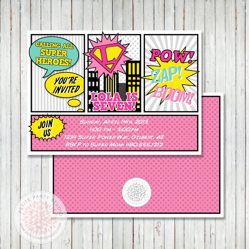 Girl Super Hero Printable Birthday Party or Baby Shower Invite - Petite Party Studio Il_170x135