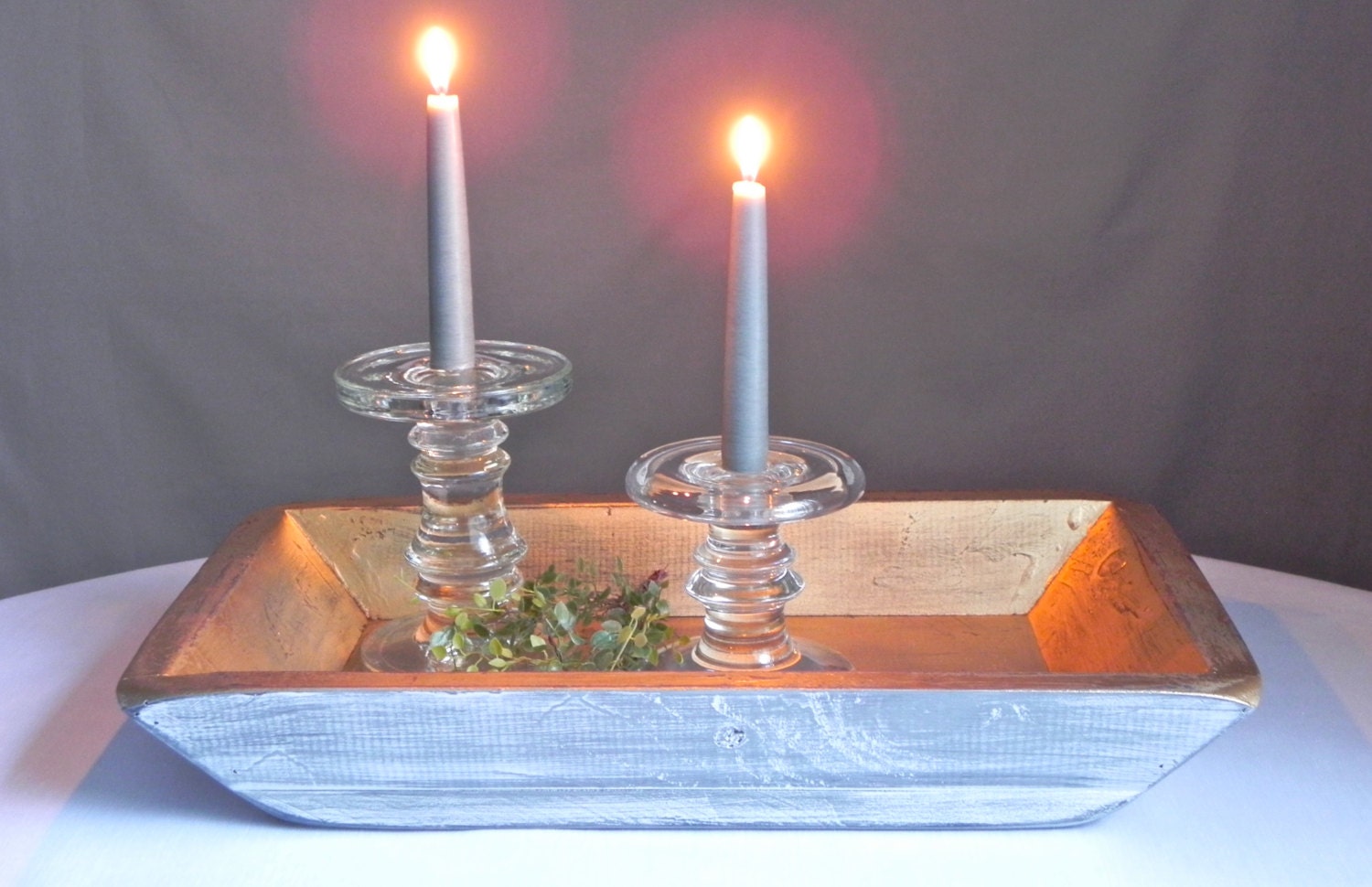 Wooden Shabby Modern Square Bowl Tray Centerpiece Wedding Silver And Gold Metallic Home Decor From Country Home City Home.
