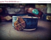 MEMORIAL DAY SALE Lux Divine Recycled Leather Ammonite Fossil Cuff Festival Jewelry Gypsy Bohemian Goddess Wire Wrapped Fossil Earthy Brace