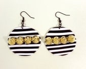 Black and White Striped Spiked Dangle Earrings by Petal Cove