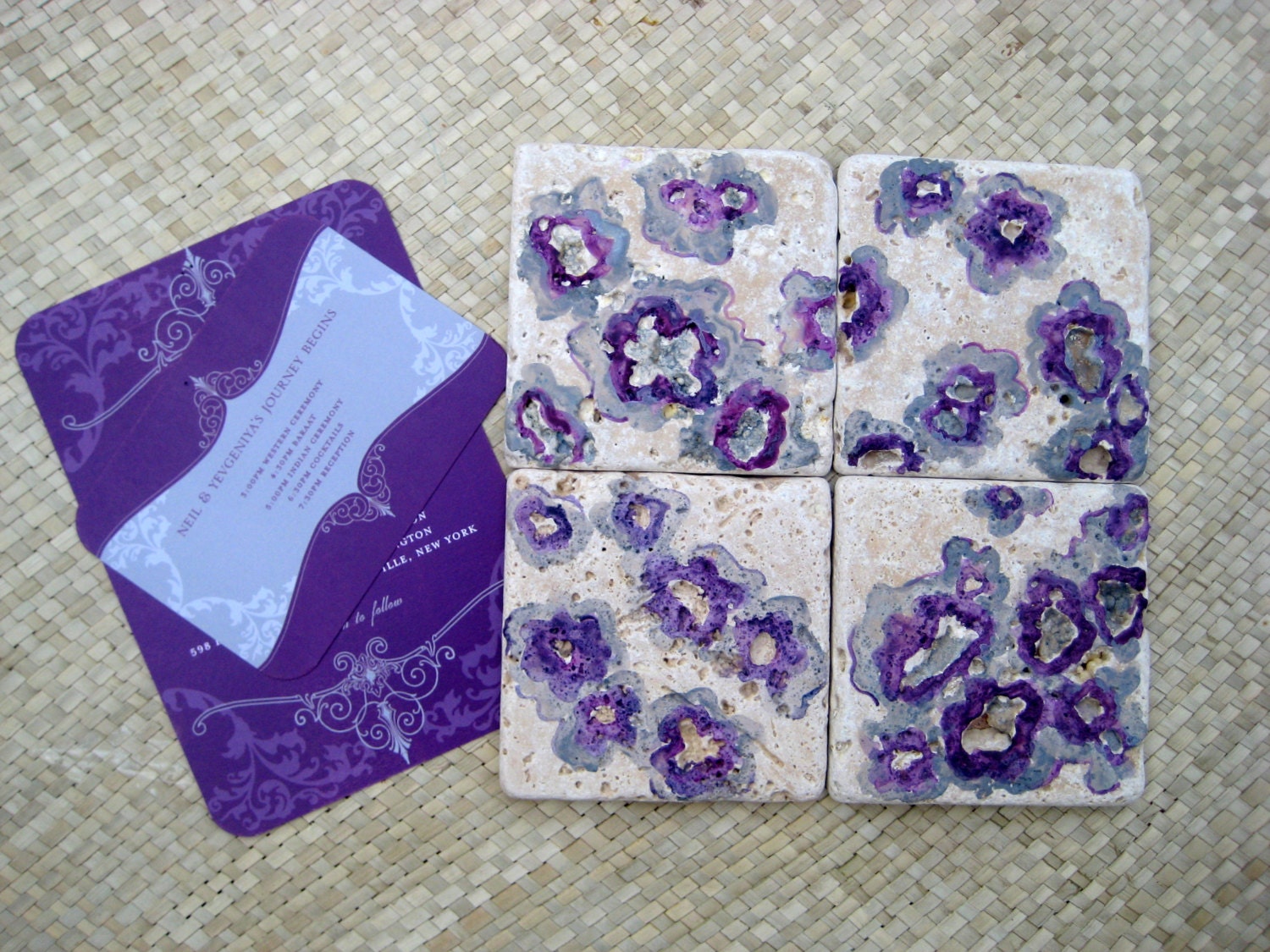 CUSTOM WEDDING COASTERS-unique home decor made to order tumbled marble