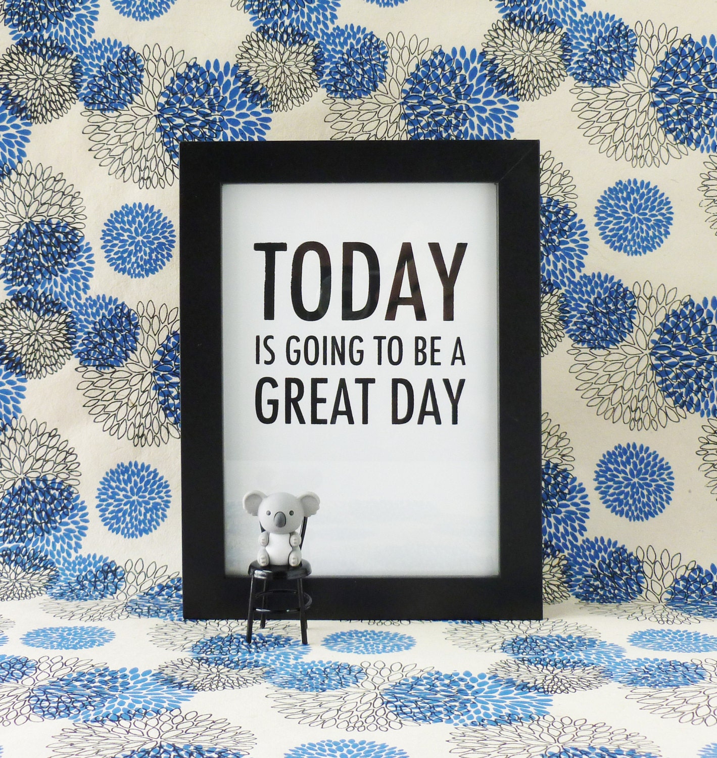 Today is Going to be a Great Day Mini Print - 5x7 - Screen Print - Typography - Black Mint Green White Gold