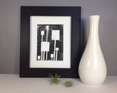 Abstract Modern Art Hand pulled Relief Linocut PRINT Black and White Squares 8x10