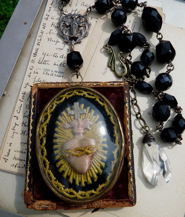 Antique French Sacred Heart Necklace, A Nun's Passion, by RusticGypsyCreations