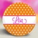 Personalized Gift For Bridesmaids - Round Hand Mirror - Orange and Hot Pink Polka Dot