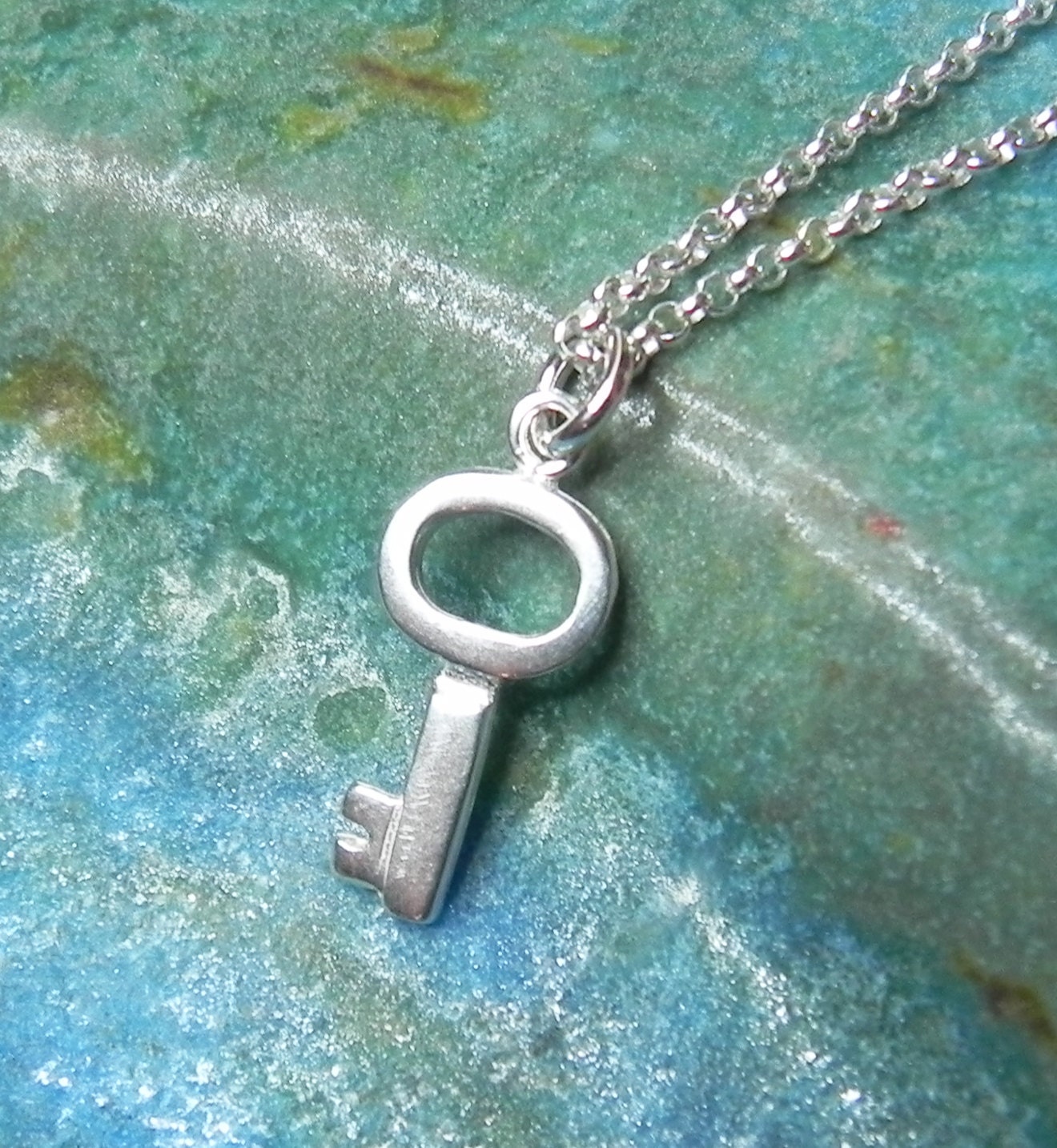Skeleton key sterling silver necklace pendant - valentine jewelry