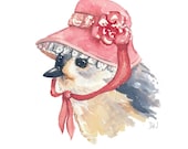 Original Bird Watercolour Painting - Tufted Titmouse, Easter Bonnet, Bird Illustration, 8x10