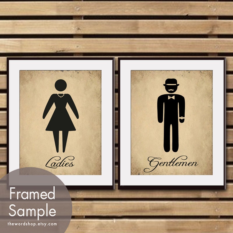 Ladies and Gentlemen - Set of 2 8x10 Prints  (Featured in Corbkboard and Black) Bathroom art prints