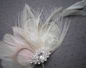 Bridal Peacock Accessories, Pink, Feather, Fascinator, Head Piece, Wedding, Hair clip, Ivory, Peacock, Bridal, Bride - PRINCESS ME PINK